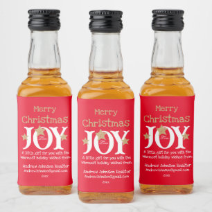 Real Estate Client Christmas Gift Cute Red Mini  Liquor Bottle Label