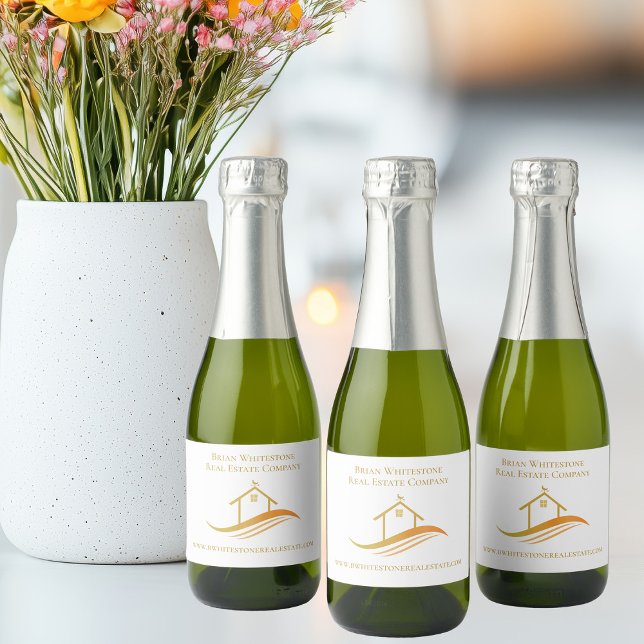 Real Estate Company Chic Custom Gold House Mini Sparkling Wine Label (Creator Uploaded)