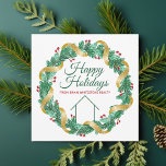 Real Estate Company Christmas Elegant Custom Holiday Card<br><div class="desc">This beautiful realtor Christmas card is custom made with your realty company name under the the agent name in chic green and red typography within a festive holly berry wreath with gold garland wrapping around the greenery. Contemporary holiday cards for agent marketing this winter.</div>