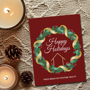 Real Estate Company Christmas Elegant Custom Red Holiday Postcard