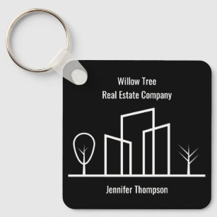 Real Estate Company Custom Black White Building Key Ring