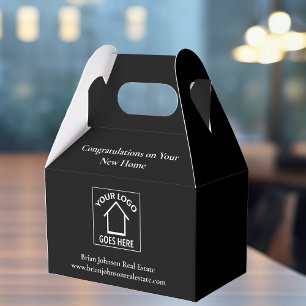 Real Estate Company Custom Business Logo Black Favour Box