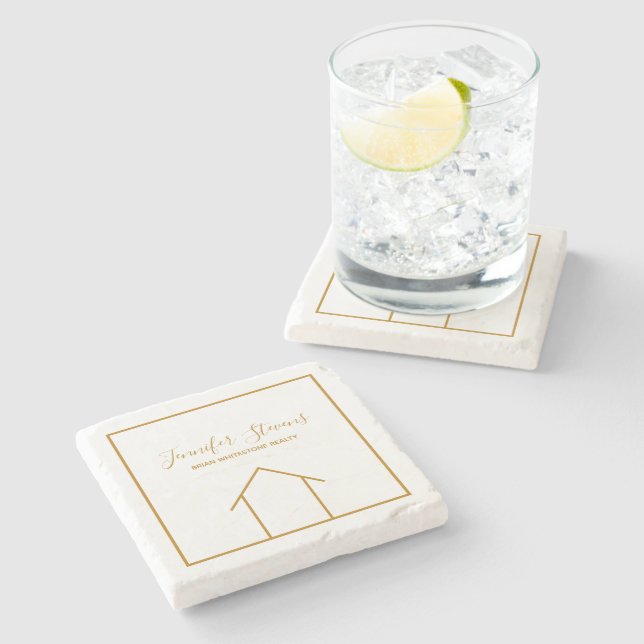 Real Estate Company Custom Chic Realtor Gift Stone Coaster (Side)