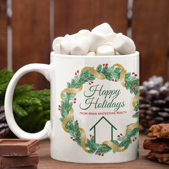 Real Estate Company Custom Christmas Wreath Coffee Mug (Creator Uploaded)