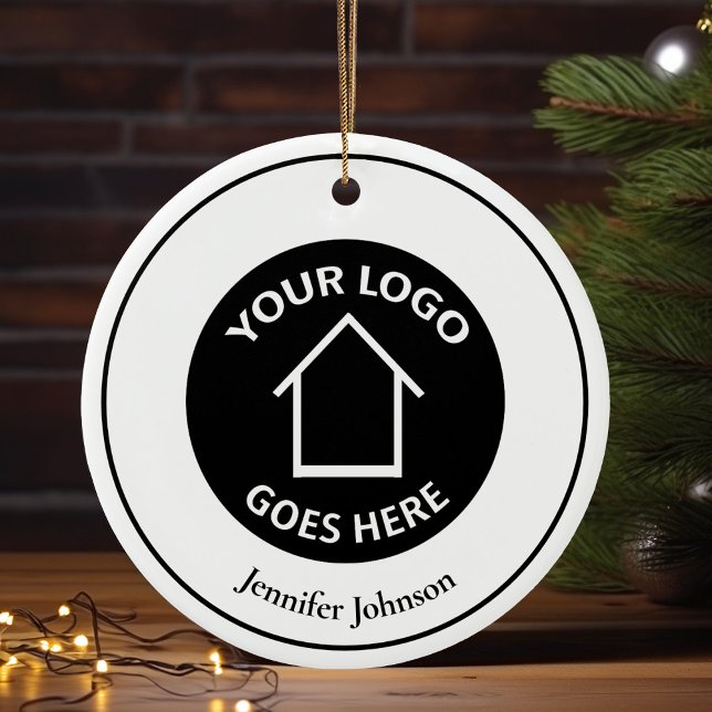 Real Estate Company Custom Logo Realtor Christmas Ceramic Ornament (Creator Uploaded)