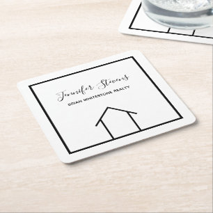 Real Estate Company Custom Open House Marketing Square Paper Coaster