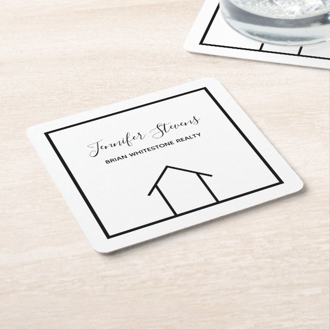Real Estate Company Custom Open House Marketing Square Paper Coaster (Angled)