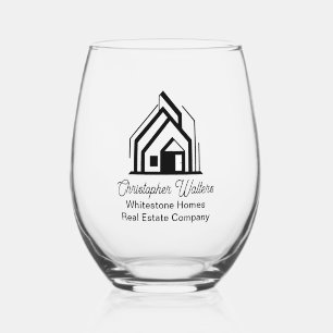 Real Estate Company Customised Realtor Logo Stemless Wine Glass