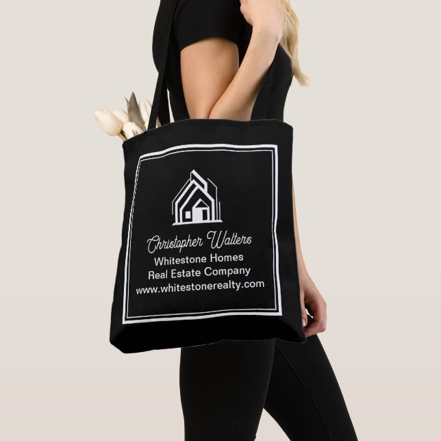 Real Estate Company Customized Black Realtor Tote Bag (Close Up)