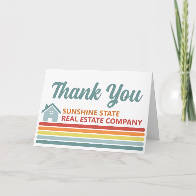 Real Estate Company Cute Retro House Thank You Card (Front)