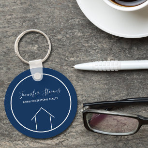 Real Estate Company Elegant Blue Custom Realtor Key Ring