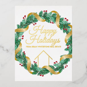 Real Estate Company Elegant Custom Christmas Gold Foil Holiday Postcard