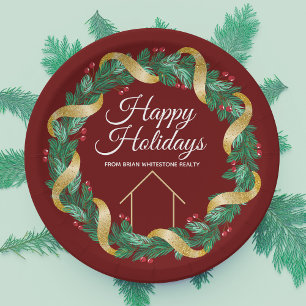 Real Estate Company Elegant Custom Christmas Party Paper Plate