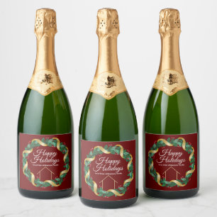 Real Estate Company Elegant Custom Christmas Party Sparkling Wine Label