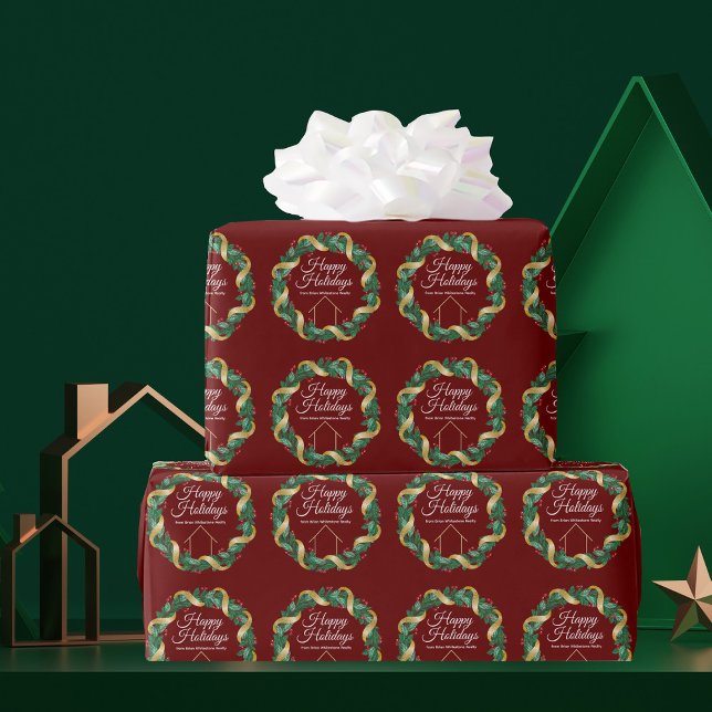 Real Estate Company Elegant Custom Red Christmas Wrapping Paper (Creator Uploaded)