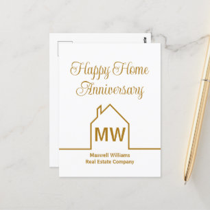 Real Estate Company Gold Happy Home Anniversary Postcard