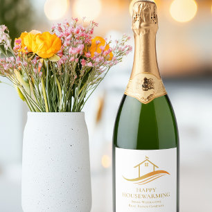 Real Estate Company Gold Happy Housewarming Sparkling Wine Label