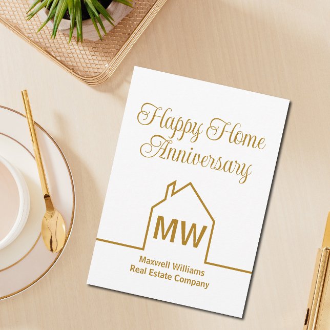 Real Estate Company Gold Home Anniversary Card (Creator Uploaded)