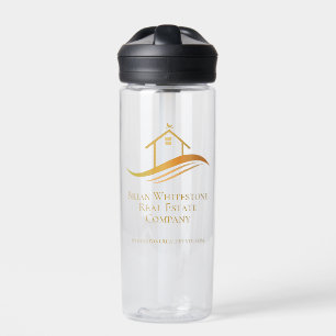 Real Estate Company Gold House Logo Custom Realtor Water Bottle