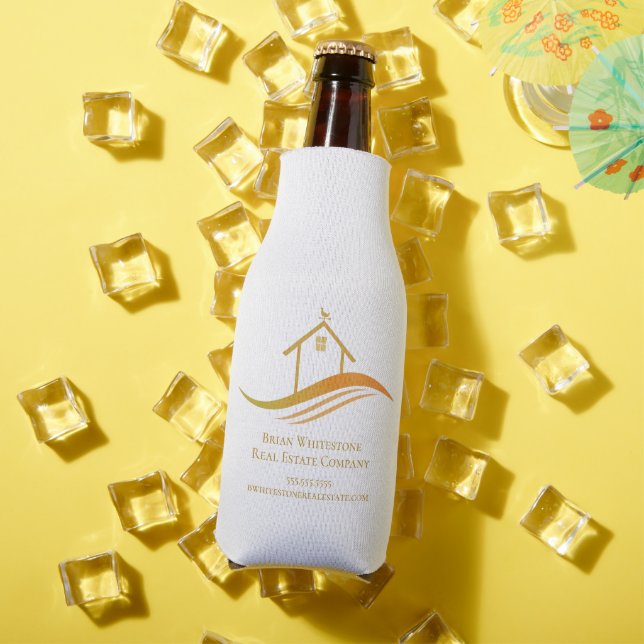 Real Estate Company Gold House Logo Marketing Bottle Cooler (In Situ Summer)
