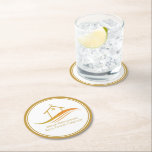 Real Estate Company Gold Open House Customisable Round Paper Coaster<br><div class="desc">This chic real estate company paper coaster for an open house is custom made with your realty company and agent name. This elegant gold marketing gift features a pretty house with a weathervane on top and sleek curves underneath. Personalise this modern business promotional item with your own information.</div>
