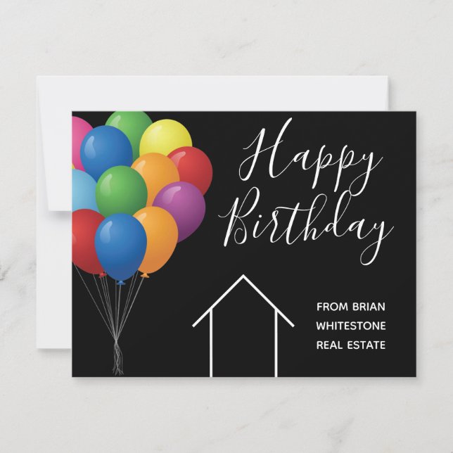 Real Estate Company Happy Birthday Balloons Custom Card (Front)