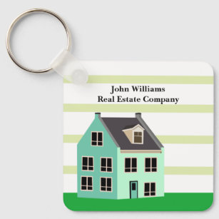 Real Estate Company House Cute Green Realtor Key Ring