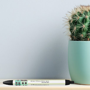 Real Estate Company House Modern Green Striped Black Ink Pen