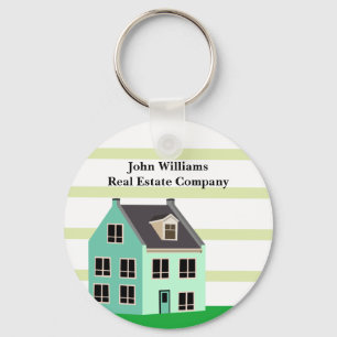 Real Estate Company House Modern Green Striped Key Ring