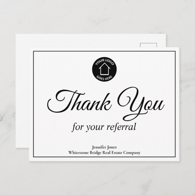 Real Estate Company Logo Custom Realtor Thank You Postcard (Front/Back)