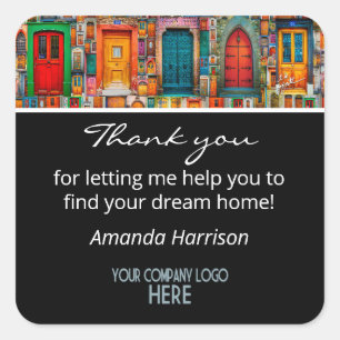Real Estate Company Logo Thank You Vintage Doors Square Sticker
