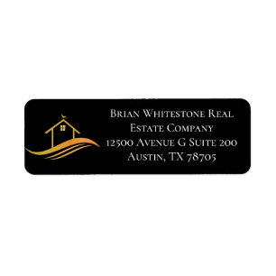 Real Estate Company Modern Black Return Address Label