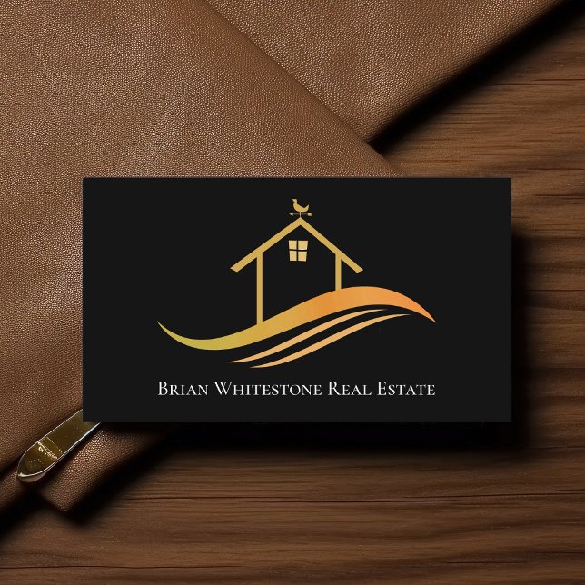 Real Estate Company Modern Chic Gold Black Realtor Business Card (Creator Uploaded)