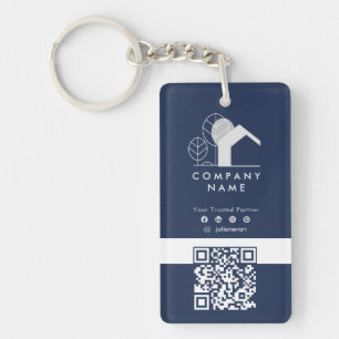 Real Estate Company Navy Blue and White Qr code Key Ring