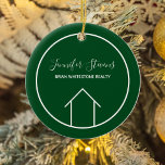 Real Estate Company Personalised Green Christmas Ceramic Ornament<br><div class="desc">This modern realtor Christmas ornament is custom made with your realty company name under the the agent name in chic typography. This minimalist green and white gift features a simple line drawing of a house. Contemporary holiday present for an agent working to help you buy a home.</div>