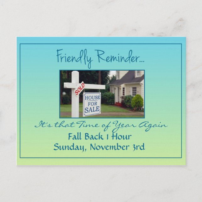 Real Estate Daylight Saving Time Change Advert Postcard (Front)