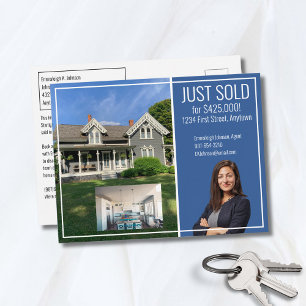 Real Estate Direct Mail Modern Blue 2 Picture Postcard