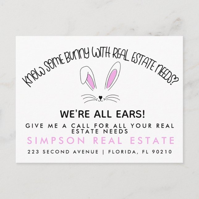 real estate easter bunny referrals Announcement  Postcard (Front)