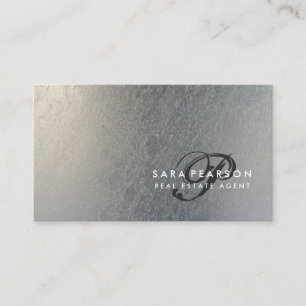 Real Estate Elegant Script Monogram SilverTexture Business Card