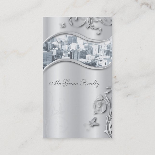 Real Estate Elegant Stylish Business Card Silver (Front)