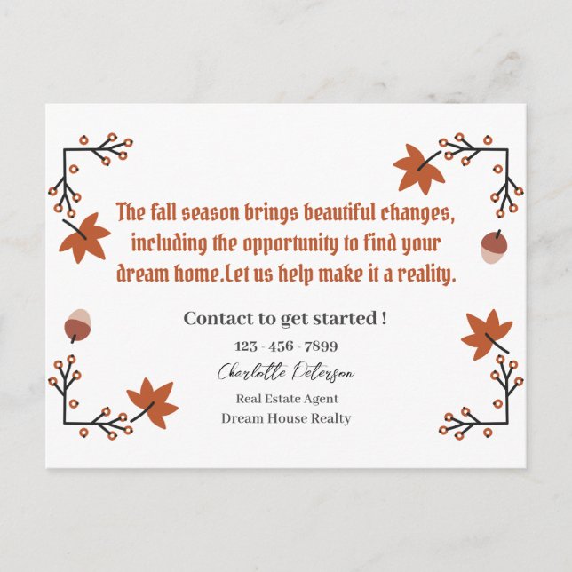 Real Estate  Fall Farming Prospecting Postcard (Front)