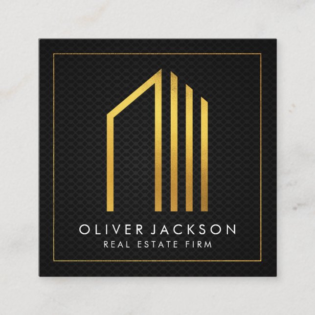 Real Estate | Gold Lux Executive | Black Mesh Square Business Card (Front)