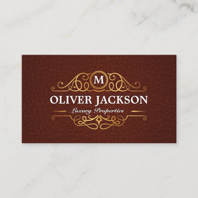 Real Estate | Gold Luxury Properties | Leather Business Card (Front)