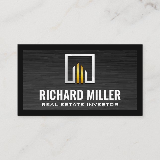Real Estate Gold Silver Logo Business Card (Front)