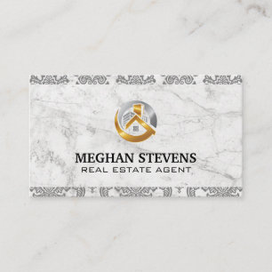 Real Estate Gold Silver Logo   Damask Marble Appointment Card