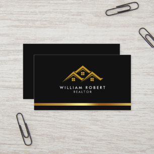 Real Estate Golden House Logo Modern Realtor Business Card