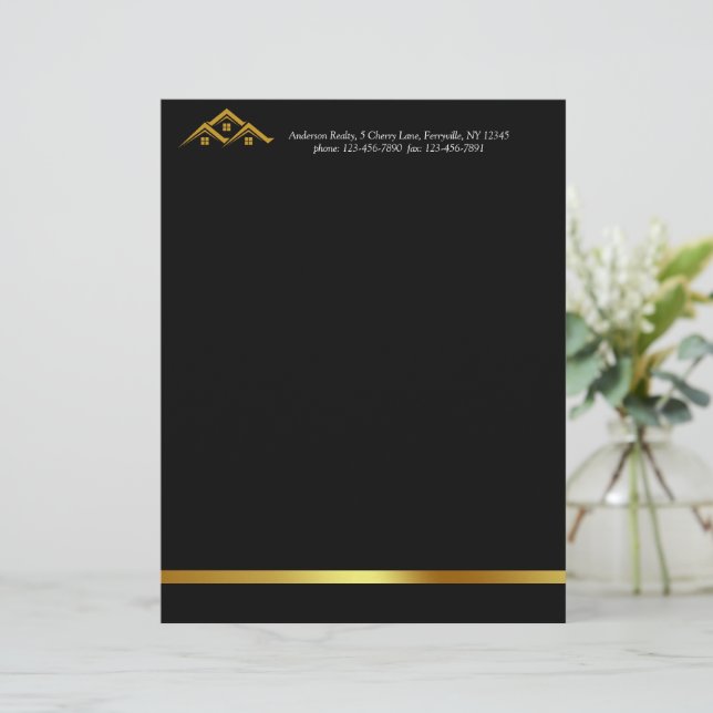 Real Estate Golden House Logo Modern Realtor Custom Letterhead (Standing Front)