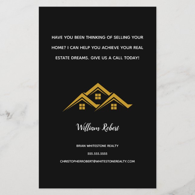 Real Estate Golden House Logo Modern Realtor Flyer (Front)