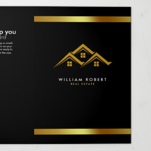 Real Estate Golden House Logo Modern Realtor Tri-Fold Card