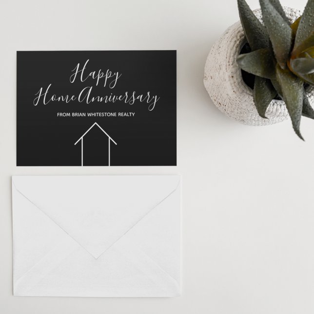 Real Estate Happy Home Anniversary Black Modern Card (Creator Uploaded)